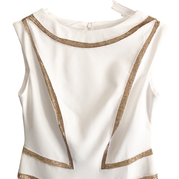 Joseph Ribkoff Ecru Gold Sequined Dress 6 - Picture 11 of 15